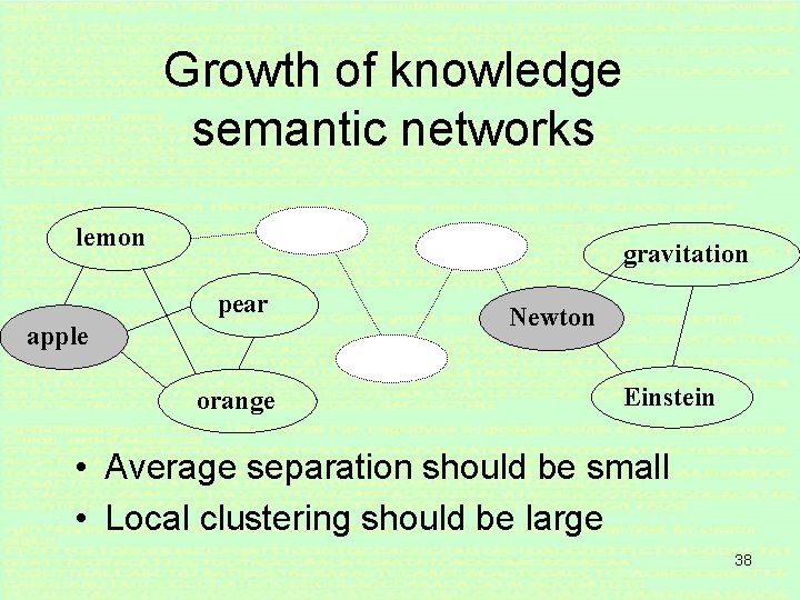 Growth of knowledge semantic networks lemon gravitation pear apple orange Newton Einstein • Average