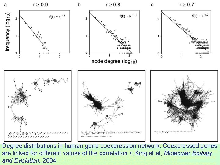 Degree distributions in human gene coexpression network. Coexpressed genes are linked for different values
