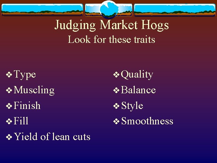 Judging Market Hogs Look for these traits v Type v Quality v Muscling v