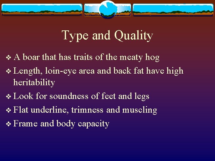 Type and Quality v. A boar that has traits of the meaty hog v