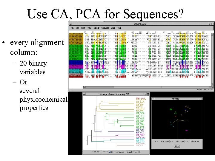 Use CA, PCA for Sequences? • every alignment column: – 20 binary variables –