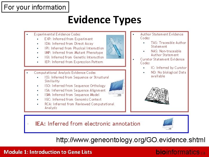 For your information Evidence Types • • Experimental Evidence Codes • EXP: Inferred from
