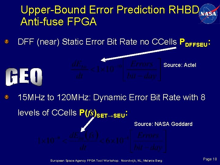 Upper-Bound Error Prediction RHBD Anti-fuse FPGA DFF (near) Static Error Bit Rate no CCells