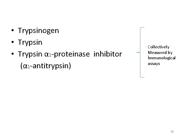  • Trypsinogen • Trypsin α 1 -proteinase inhibitor (α 1 -antitrypsin) Collectively Measured