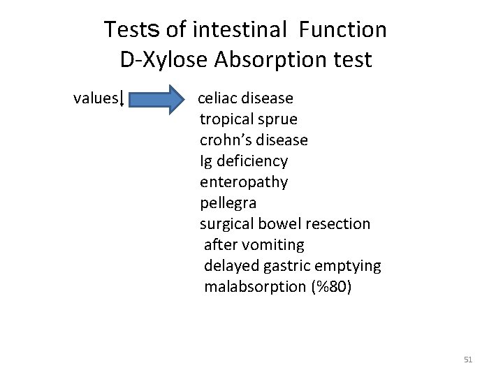 Tests of intestinal Function D-Xylose Absorption test values celiac disease tropical sprue crohn’s disease