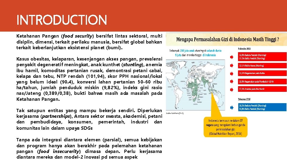 INTRODUCTION Ketahanan Pangan (food security) bersifat lintas sektoral, multi disiplin, dimensi, terkait perilaku manusia,