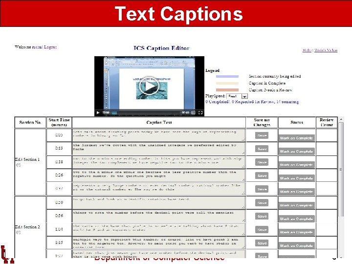 Text Captions Department of Computer Science 9 