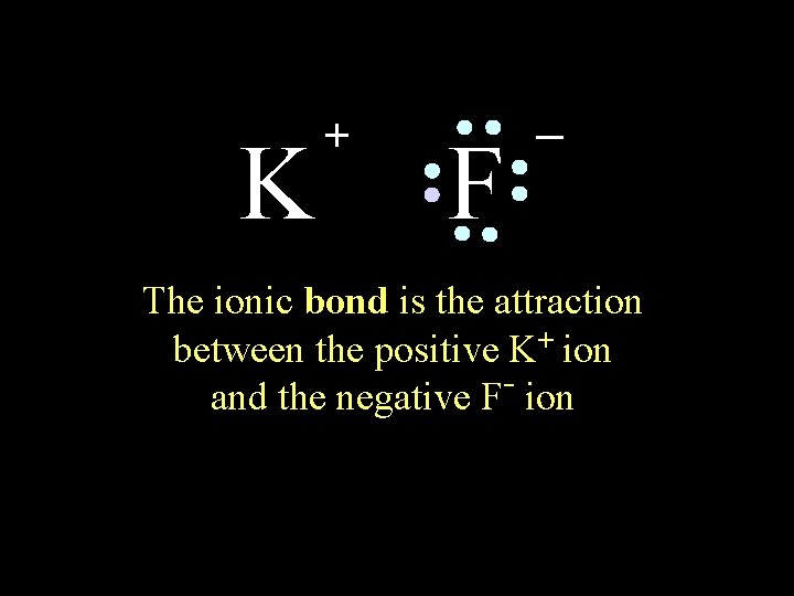 K + F _ The ionic bond is the attraction between the positive K+