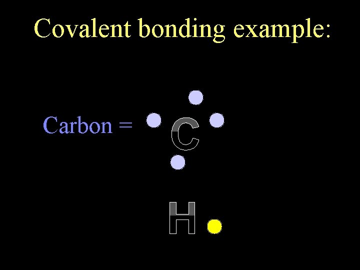 Covalent bonding example: Carbon = C H 