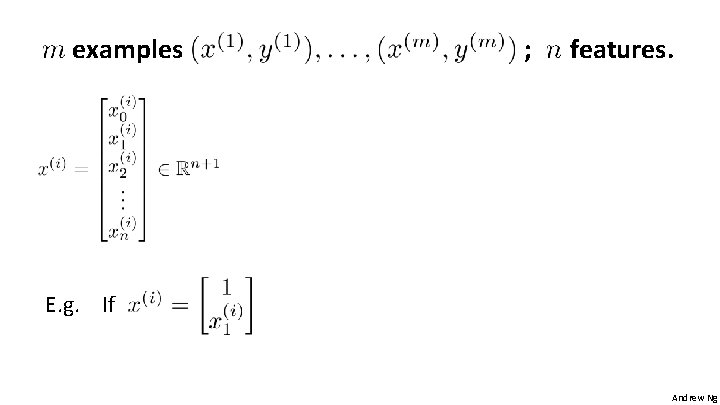 examples ; features. E. g. If Andrew Ng 