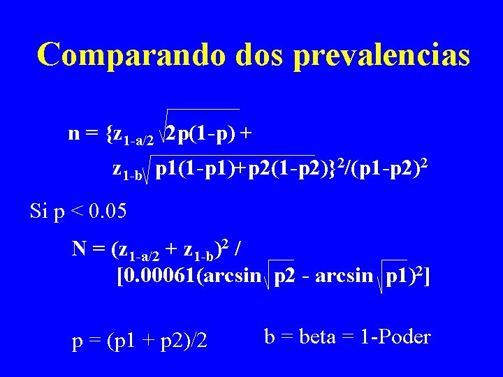 Comparando dos prevalencias n = {z 1 -a/2 2 p(1 -p) + z 1