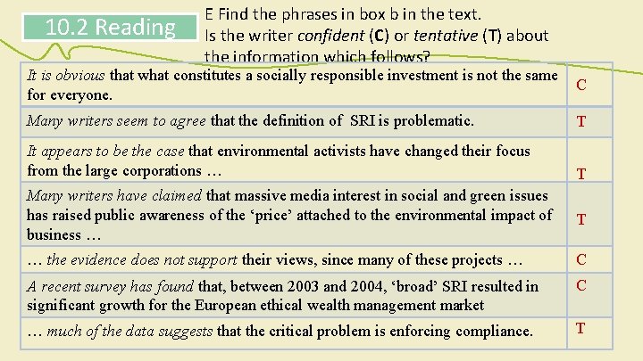 10. 2 Reading E Find the phrases in box b in the text. Is