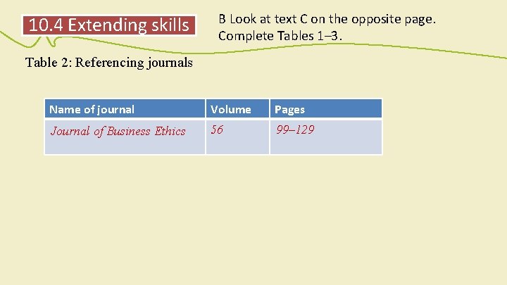 10. 4 Extending skills B Look at text C on the opposite page. Complete