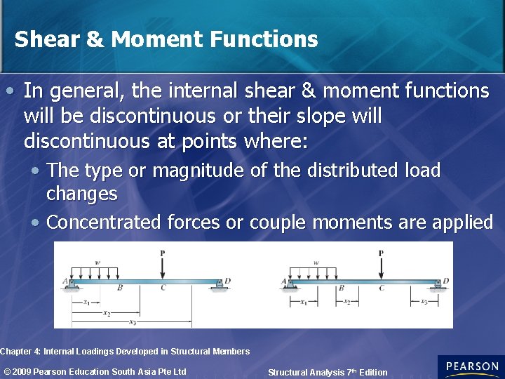 Shear & Moment Functions • In general, the internal shear & moment functions will