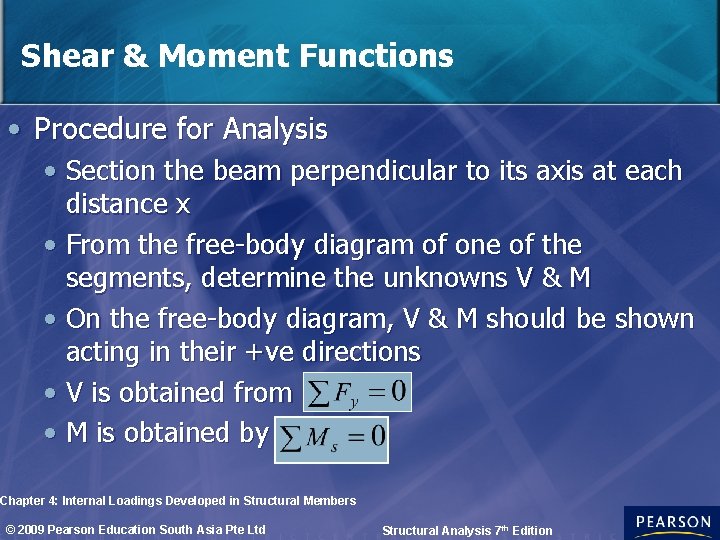 Shear & Moment Functions • Procedure for Analysis • Section the beam perpendicular to