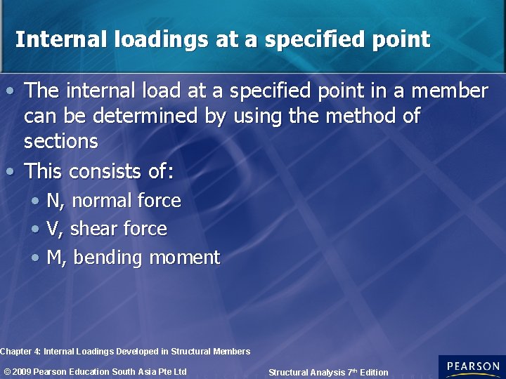 Internal loadings at a specified point • The internal load at a specified point