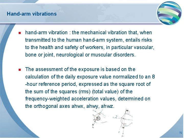 Hand-arm vibrations n hand-arm vibration : the mechanical vibration that, when transmitted to the
