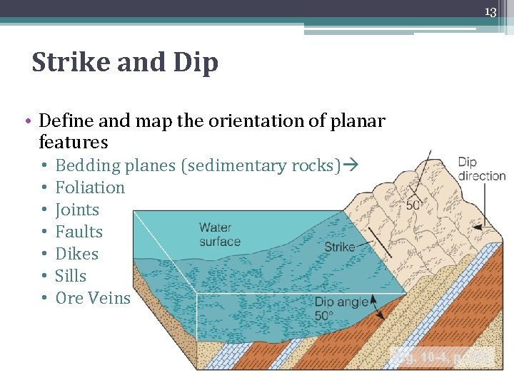 13 Strike and Dip • Define and map the orientation of planar features •