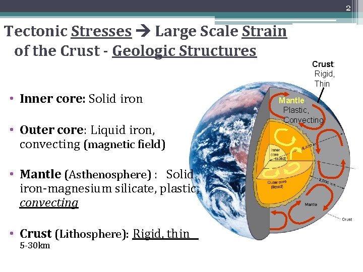 2 Tectonic Stresses Large Scale Strain of the Crust - Geologic Structures Crust: Rigid,