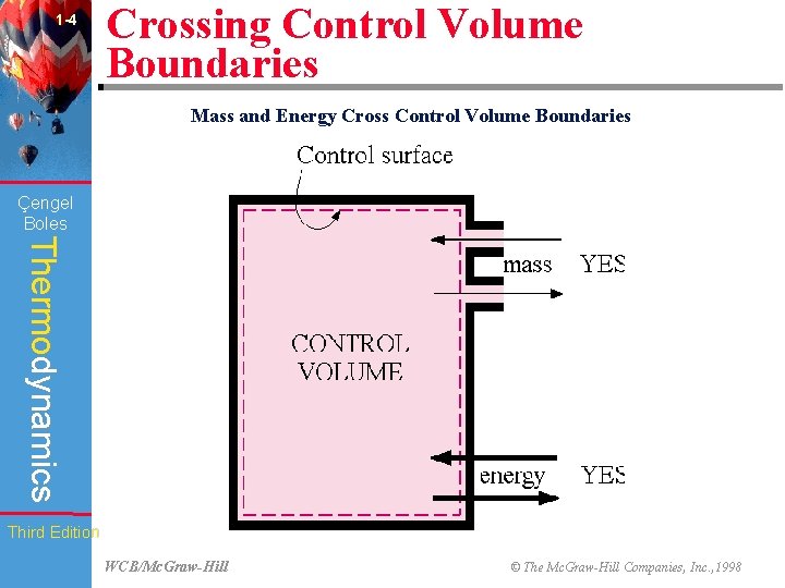 1 -4 Crossing Control Volume Boundaries Mass and Energy Cross Control Volume Boundaries Çengel