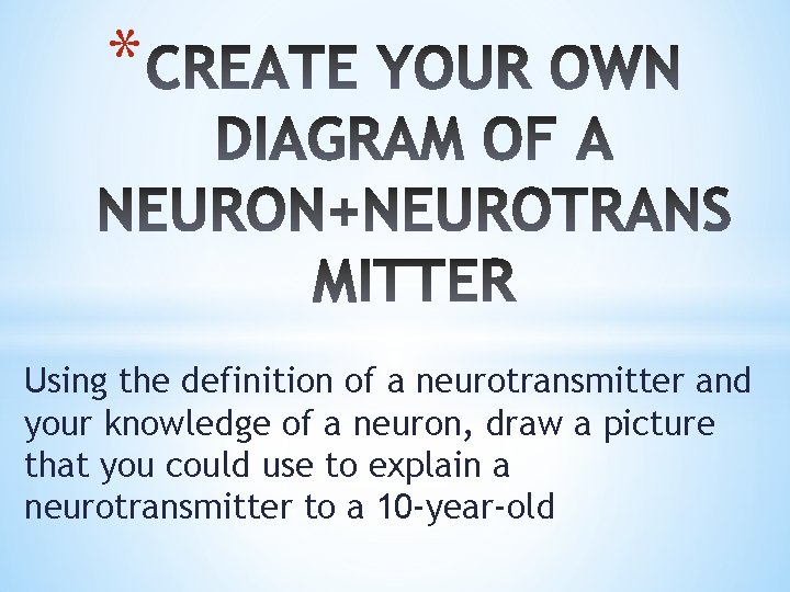 * Using the definition of a neurotransmitter and your knowledge of a neuron, draw