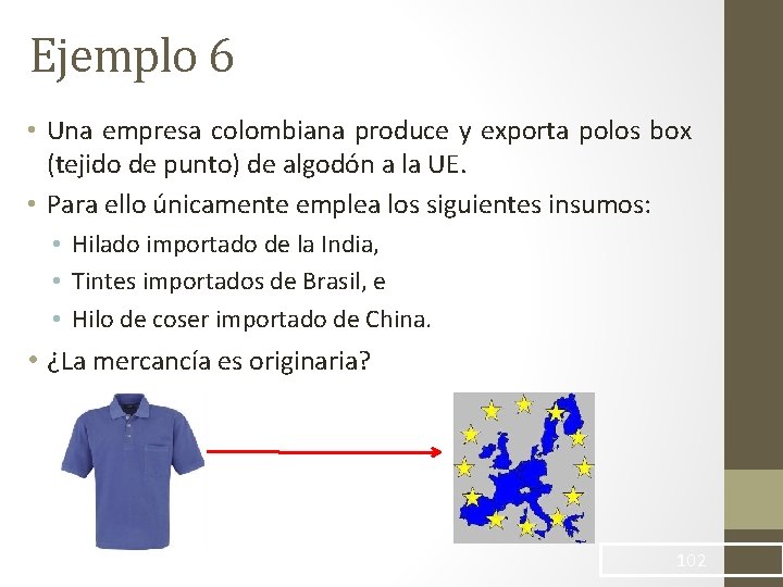 Ejemplo 6 • Una empresa colombiana produce y exporta polos box (tejido de punto)