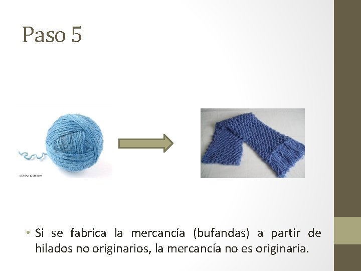 Paso 5 • Si se fabrica la mercancía (bufandas) a partir de hilados no