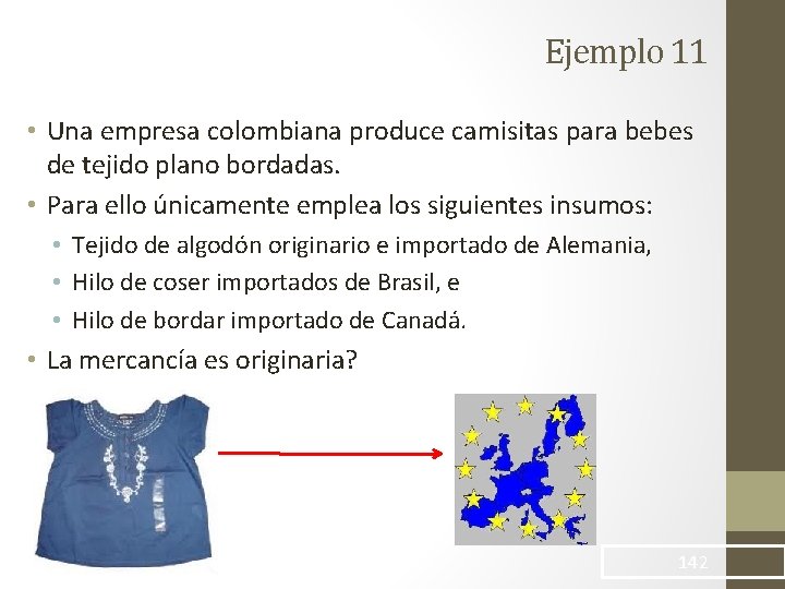 Ejemplo 11 • Una empresa colombiana produce camisitas para bebes de tejido plano bordadas.