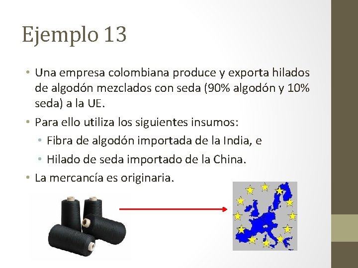 Ejemplo 13 • Una empresa colombiana produce y exporta hilados de algodón mezclados con