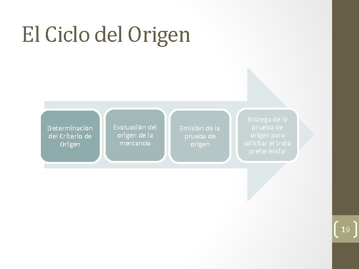El Ciclo del Origen Determinación del Criterio de Origen Evaluación del origen de la