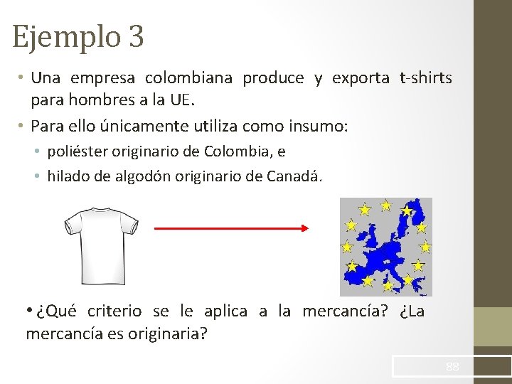 Ejemplo 3 • Una empresa colombiana produce y exporta t-shirts para hombres a la