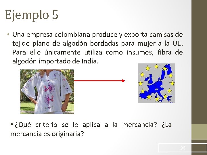 Ejemplo 5 • Una empresa colombiana produce y exporta camisas de tejido plano de