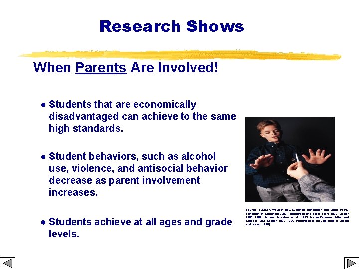 Research Shows When Parents Are Involved! ● Students that are economically disadvantaged can achieve