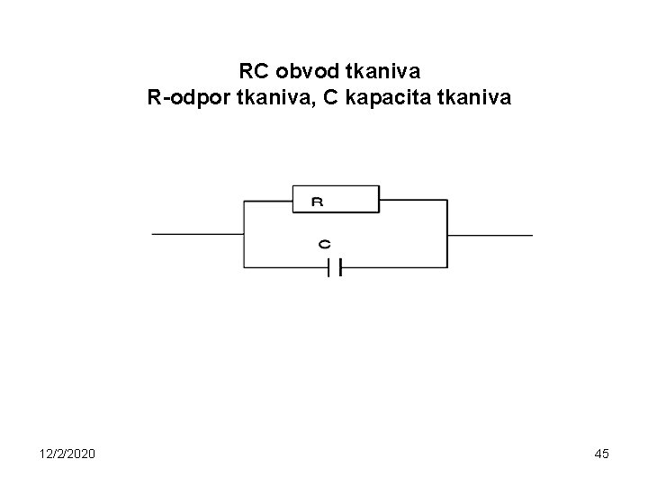 RC obvod tkaniva R-odpor tkaniva, C kapacita tkaniva 12/2/2020 45 