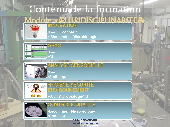 Contenu de la formation Module « PLURIDISCIPLINARITE » INNOVATION • GA * Economie •
