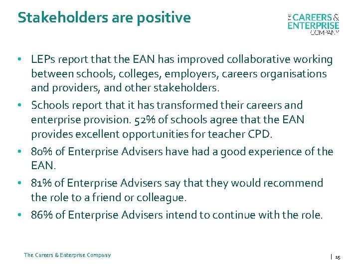 Stakeholders are positive • LEPs report that the EAN has improved collaborative working between