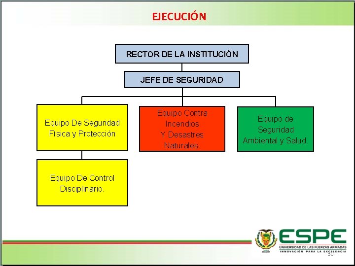 EJECUCIÓN RECTOR DE LA INSTITUCIÓN JEFE DE SEGURIDAD Equipo De Seguridad Física y Protección