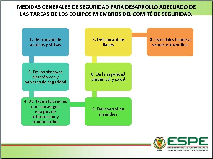 MEDIDAS GENERALES DE SEGURIDAD PARA DESARROLLO ADECUADO DE LAS TAREAS DE LOS EQUIPOS MIEMBROS