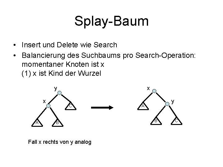 Splay-Baum • Insert und Delete wie Search • Balancierung des Suchbaums pro Search-Operation: momentaner