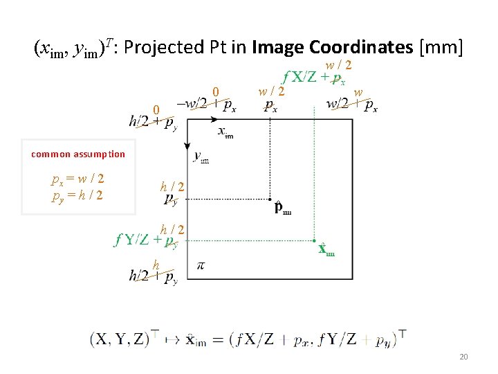 (xim, yim)T: Projected Pt in Image Coordinates [mm] w/2 0 w/2 w 0 common