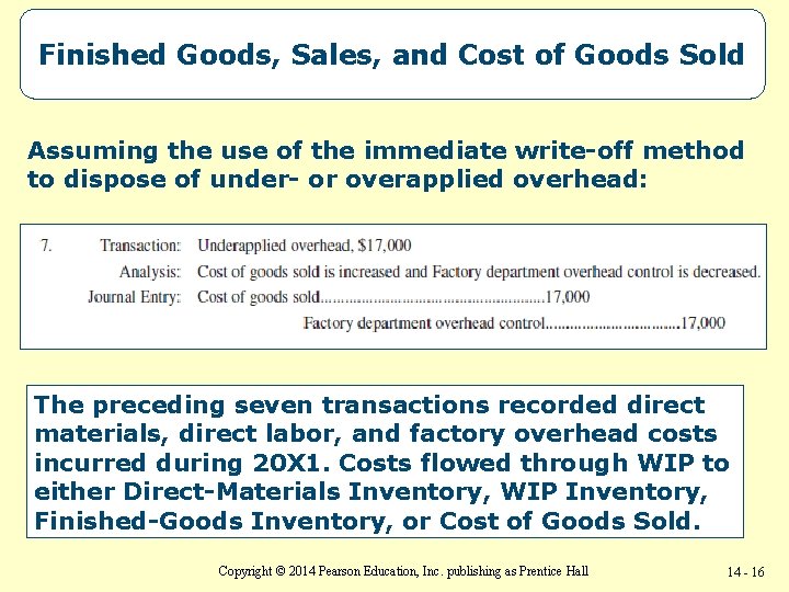 Finished Goods, Sales, and Cost of Goods Sold Assuming the use of the immediate