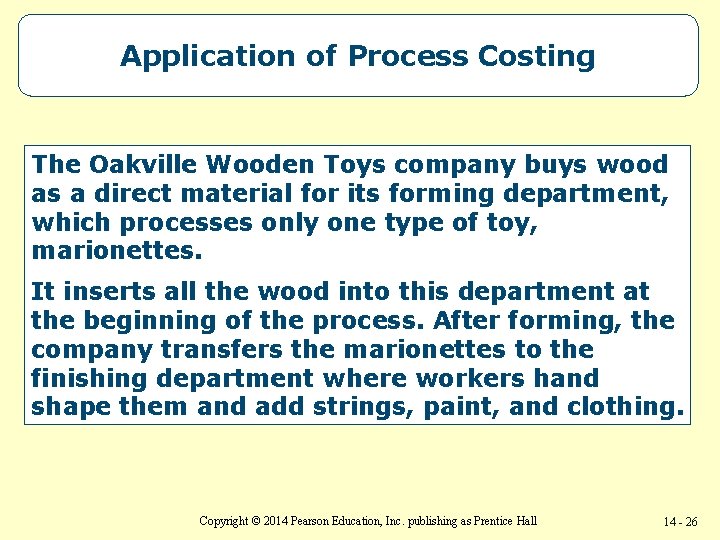 Application of Process Costing The Oakville Wooden Toys company buys wood as a direct