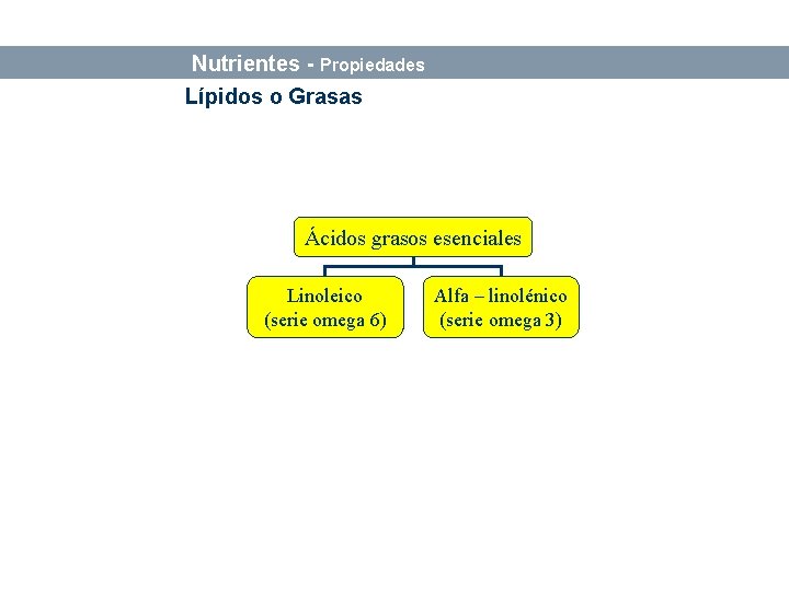 Bases sobre Alimentación y Nutrición Nutrientes - Propiedades Lípidos o Grasas Ácidos grasos esenciales