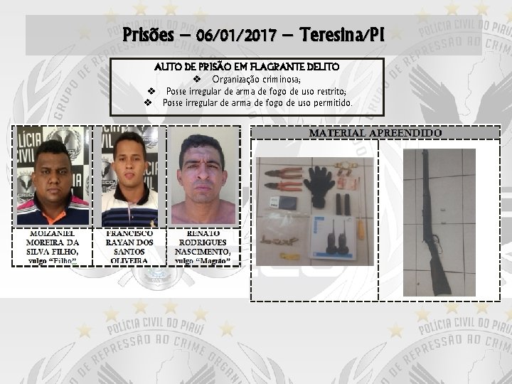 Prisões – 06/01/2017 – Teresina/PI AUTO DE PRISÃO EM FLAGRANTE DELITO Organização criminosa; Posse