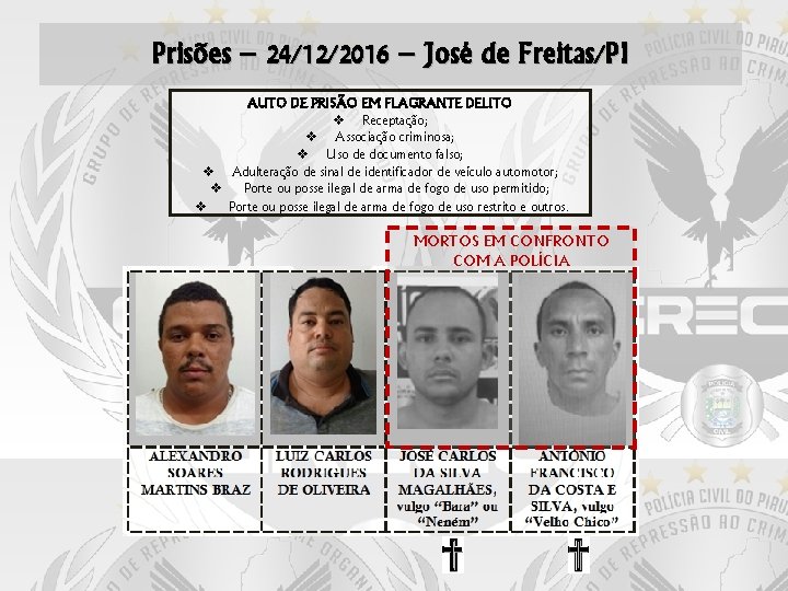 Prisões – 24/12/2016 – José de Freitas/PI AUTO DE PRISÃO EM FLAGRANTE DELITO Receptação;