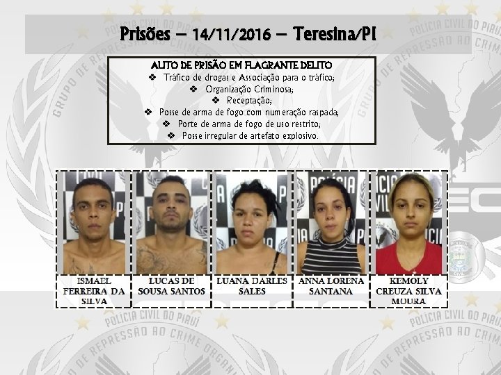 Prisões – 14/11/2016 – Teresina/PI AUTO DE PRISÃO EM FLAGRANTE DELITO Tráfico de drogas