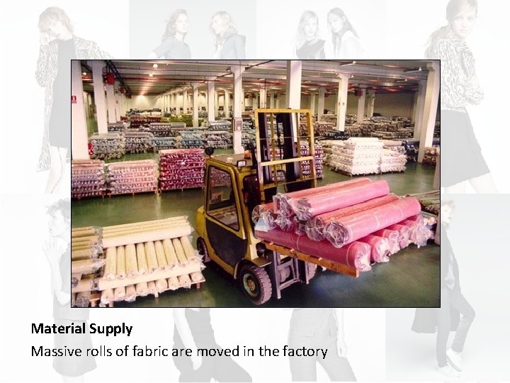 Material Supply Massive rolls of fabric are moved in the factory 