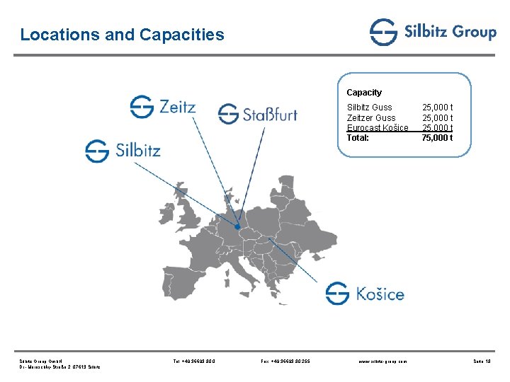 Locations and Capacities Capacity Silbitz Guss Zeitzer Guss Eurocast Košice Total: Silbitz Group Gmb.