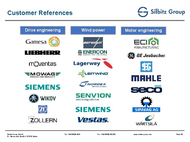 Customer References Drive engineering Wind power Motor engineering Wind power Silbitz Group Gmb. H