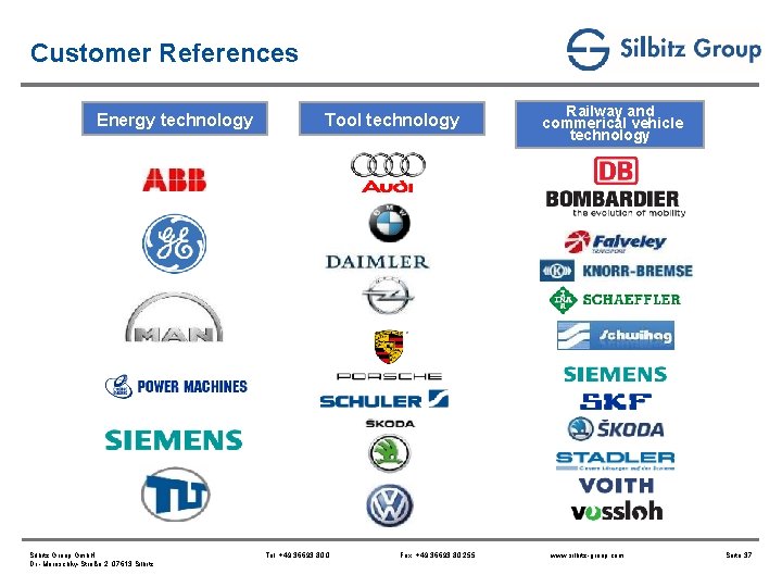 Customer References Energy technology Silbitz Group Gmb. H Dr. -Maruschky-Straße 2, 07613 Silbitz Tool